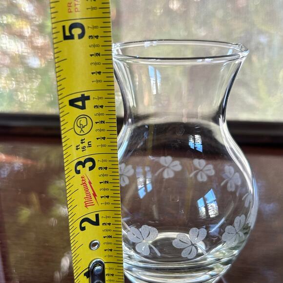 Vintage Etched Crystal Clear Glass Bud Vase with Clover Shamrocks – 4.5”H - Picture 10 of 10
